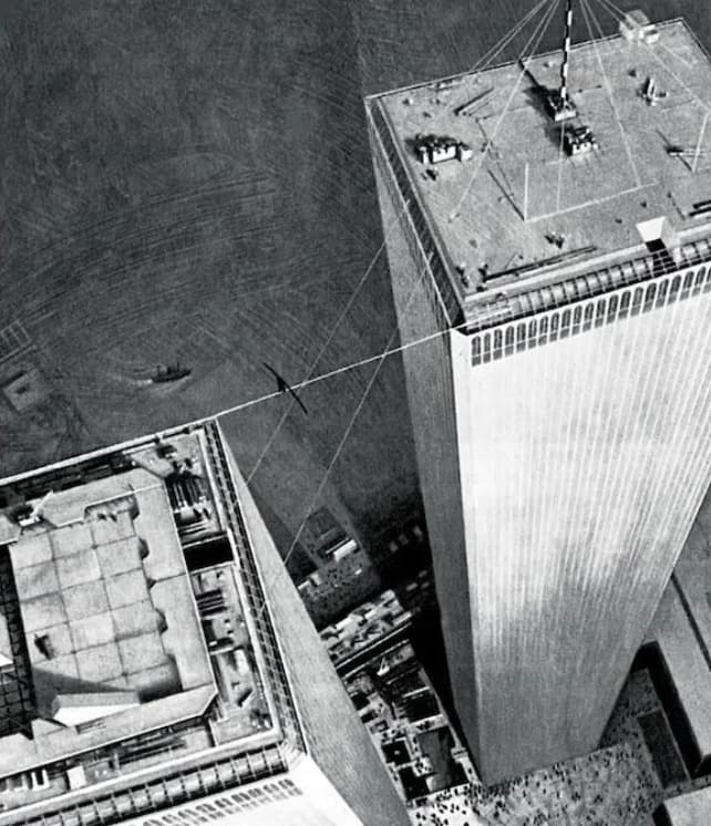 Philippe Petit’s stunt, as seen from above. 